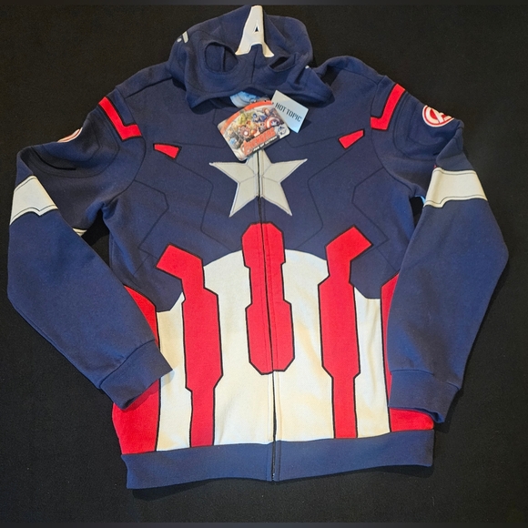 Hot Topic Other - 🆕️Marvel CAPTAIN AMERICA Full Zip Mask Hoodie Size Medium NWT